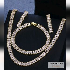 #36 3pcs/Set Cubic Zirconia Inlay Necklace, Bracelet And Earrings Set